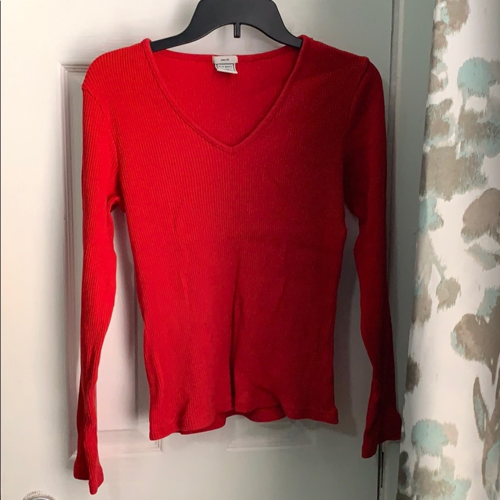 Red V-neck sweater